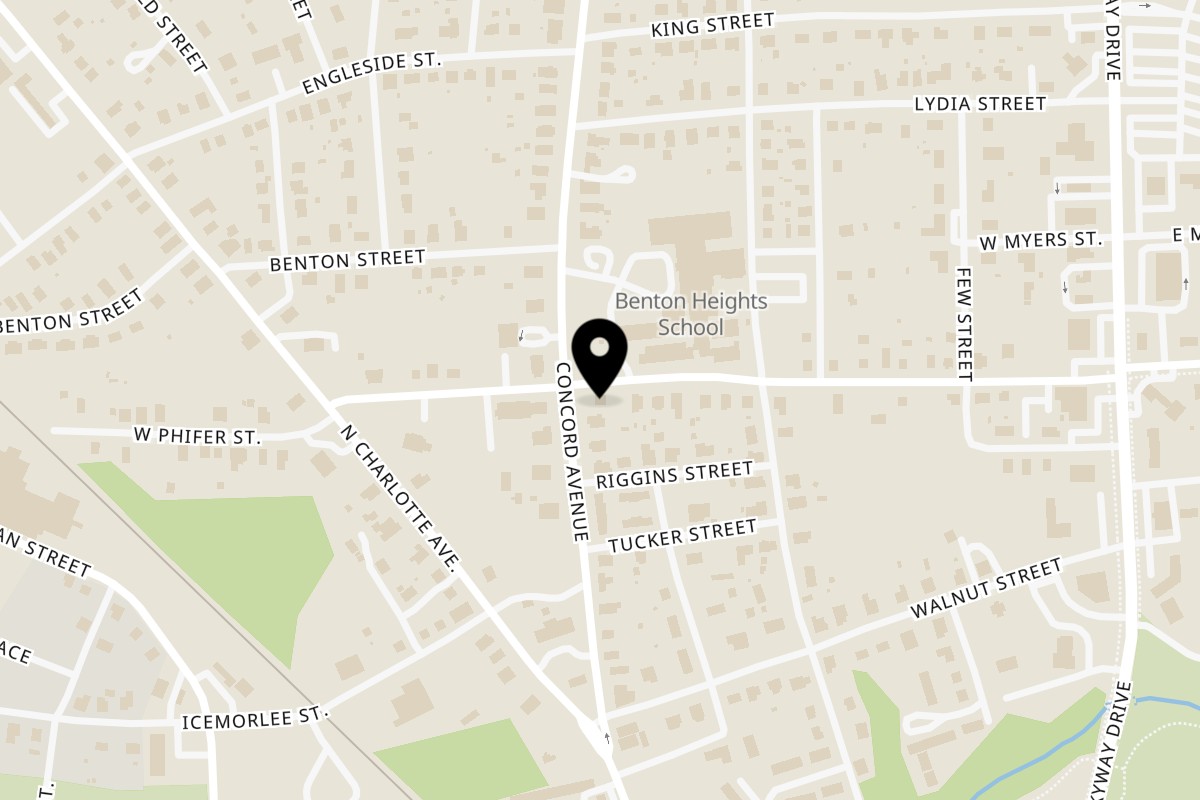 Map showing the location of Duke's Grill on 1114 Concord Ave in Monroe